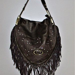EC LADIES SHARIF LEATHER PURSE W/TASSELS & BLING - BRONZE
